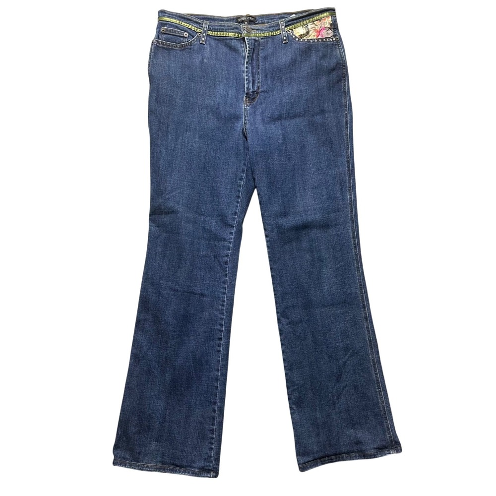 Vintage BOHO CHIC Women's Denim Jeans Embellished Pockets Bootcut Size‎ 14 USA